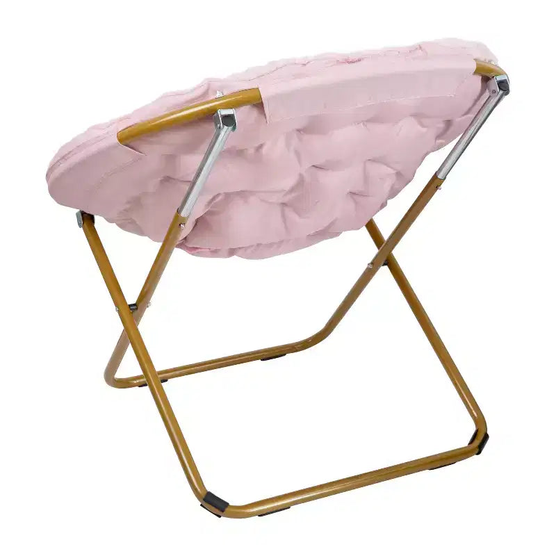 Emma and Oliver Oversize Folding Saucer Chair with Cozy Faux Fur Cushion and Metal Frame for Dorms, Bedrooms, Apartments and More