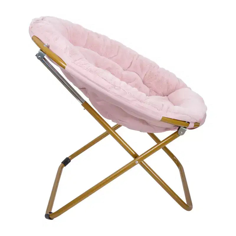 Emma and Oliver Oversize Folding Saucer Chair with Cozy Faux Fur Cushion and Metal Frame for Dorms, Bedrooms, Apartments and More