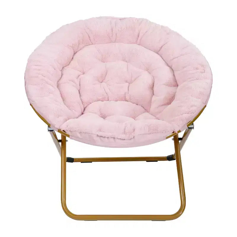 Emma and Oliver Oversize Folding Saucer Chair with Cozy Faux Fur Cushion and Metal Frame for Dorms, Bedrooms, Apartments and More