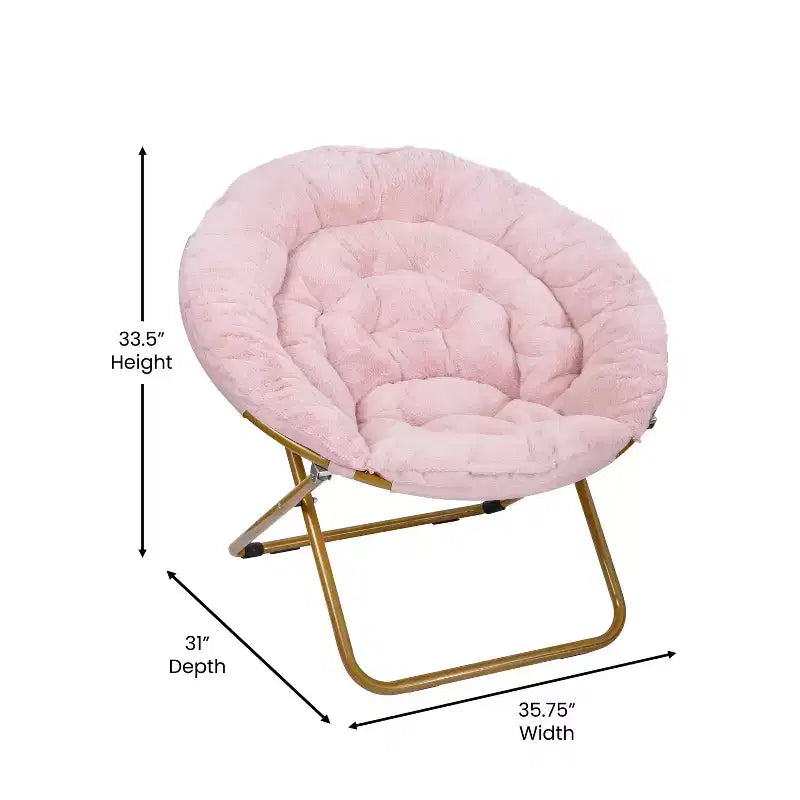 Emma and Oliver Oversize Folding Saucer Chair with Cozy Faux Fur Cushion and Metal Frame for Dorms, Bedrooms, Apartments and More