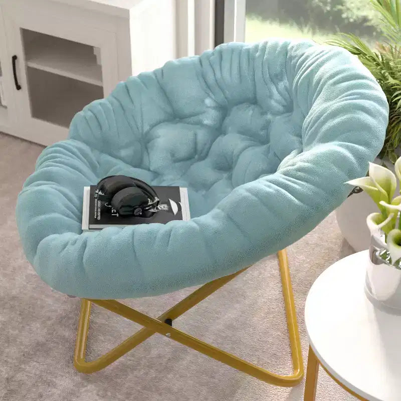 Emma and Oliver Oversize Folding Saucer Chair with Cozy Faux Fur Cushion and Metal Frame for Dorms, Bedrooms, Apartments and More