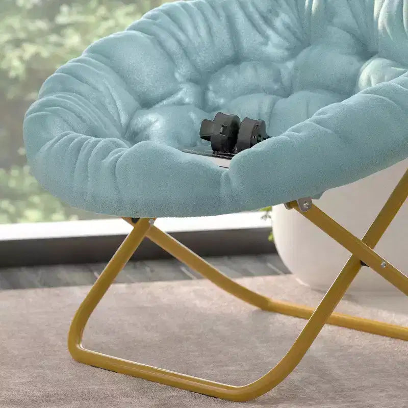 Emma and Oliver Oversize Folding Saucer Chair with Cozy Faux Fur Cushion and Metal Frame for Dorms, Bedrooms, Apartments and More