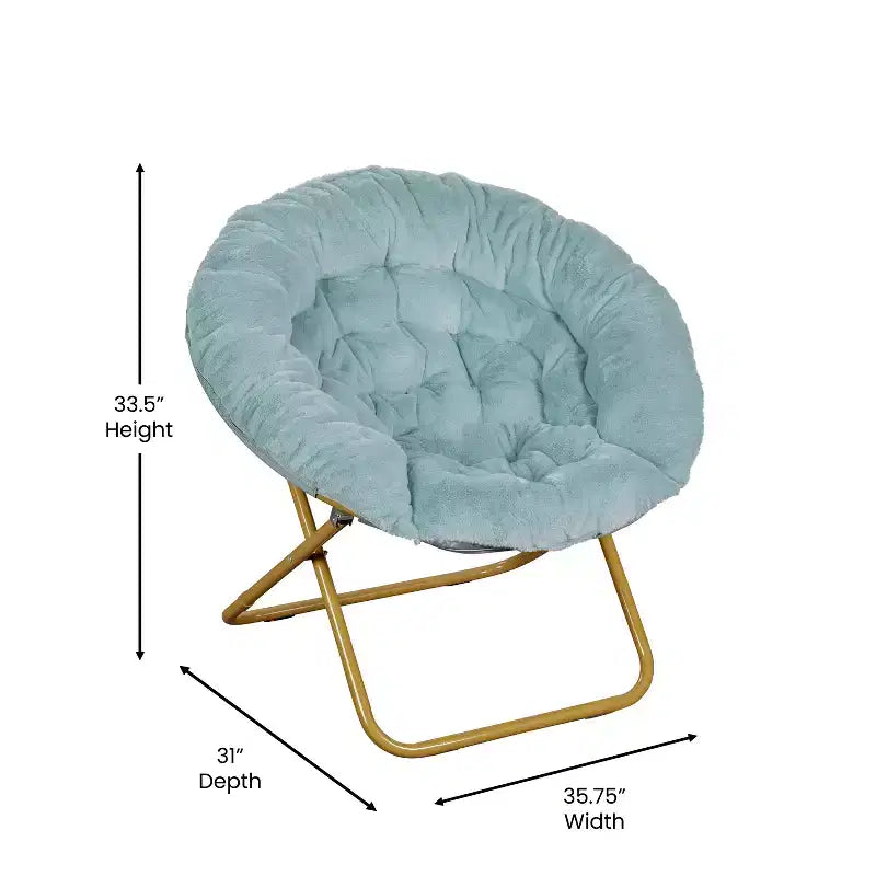 Emma and Oliver Oversize Folding Saucer Chair with Cozy Faux Fur Cushion and Metal Frame for Dorms, Bedrooms, Apartments and More