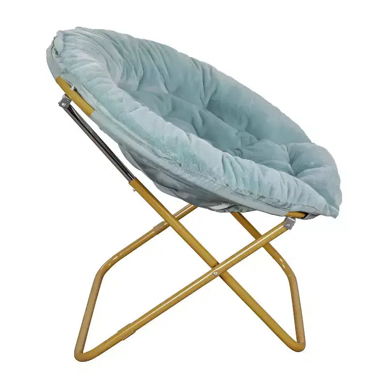 Emma and Oliver Oversize Folding Saucer Chair with Cozy Faux Fur Cushion and Metal Frame for Dorms, Bedrooms, Apartments and More