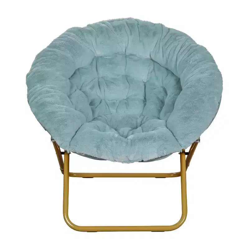 Emma and Oliver Oversize Folding Saucer Chair with Cozy Faux Fur Cushion and Metal Frame for Dorms, Bedrooms, Apartments and More