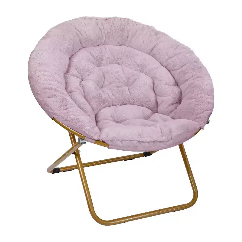 Emma and Oliver Oversize Folding Saucer Chair with Cozy Faux Fur Cushion and Metal Frame for Dorms, Bedrooms, Apartments and More