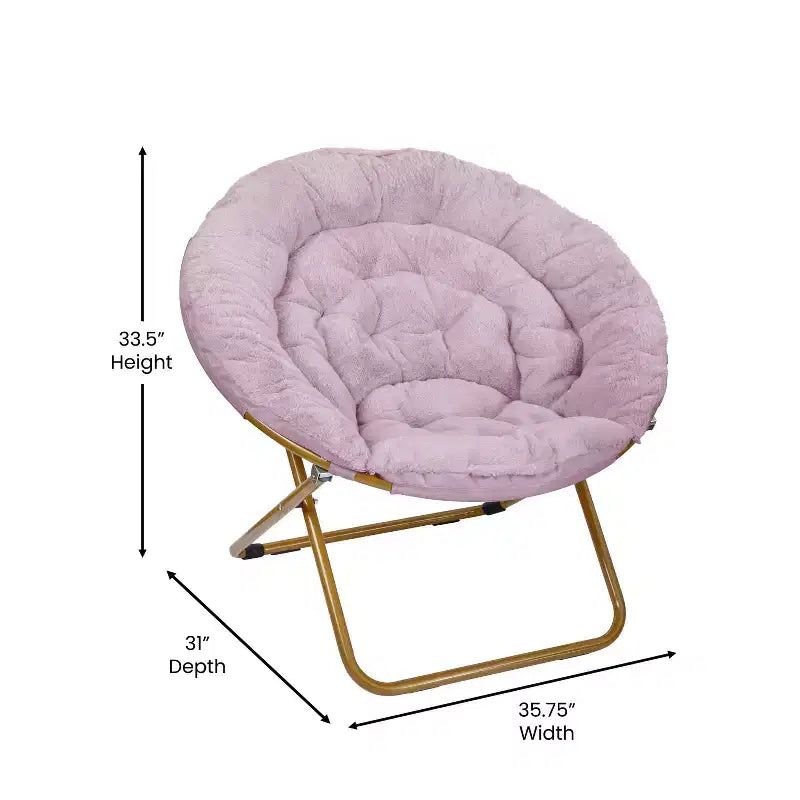 Emma and Oliver Oversize Folding Saucer Chair with Cozy Faux Fur Cushion and Metal Frame for Dorms, Bedrooms, Apartments and More