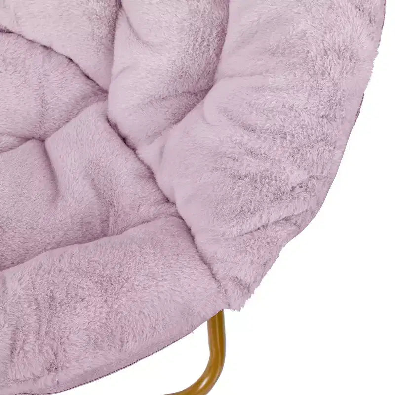 Emma and Oliver Oversize Folding Saucer Chair with Cozy Faux Fur Cushion and Metal Frame for Dorms, Bedrooms, Apartments and More