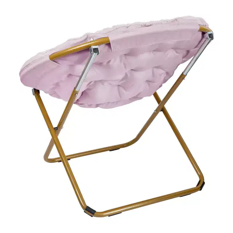 Emma and Oliver Oversize Folding Saucer Chair with Cozy Faux Fur Cushion and Metal Frame for Dorms, Bedrooms, Apartments and More