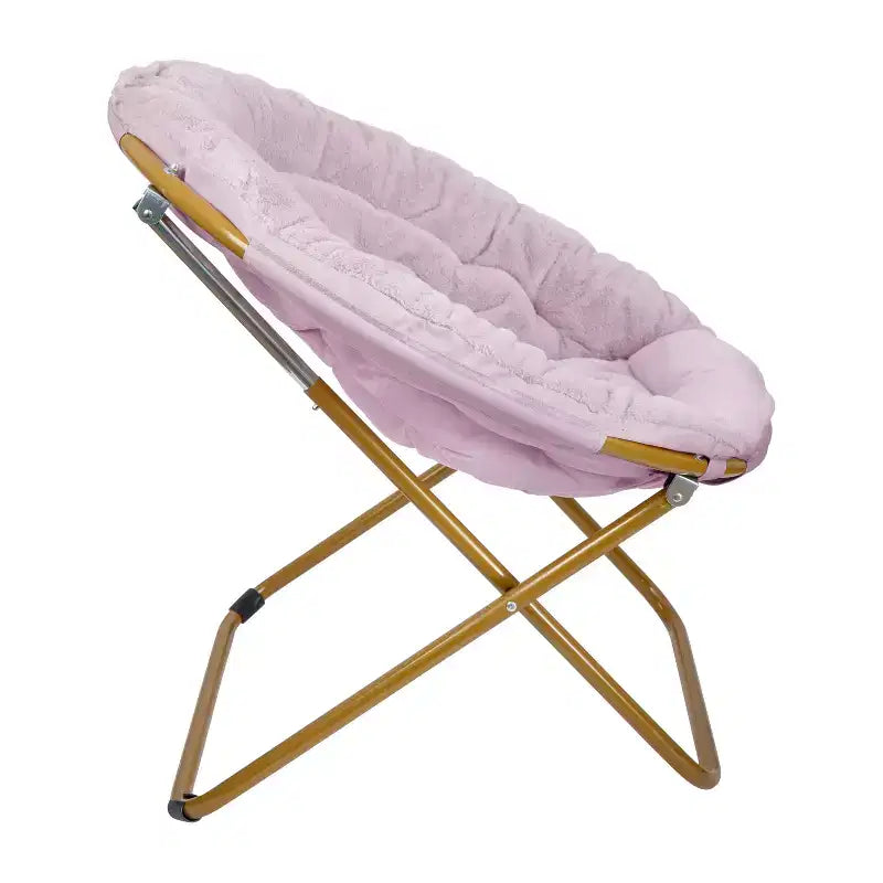 Emma and Oliver Oversize Folding Saucer Chair with Cozy Faux Fur Cushion and Metal Frame for Dorms, Bedrooms, Apartments and More