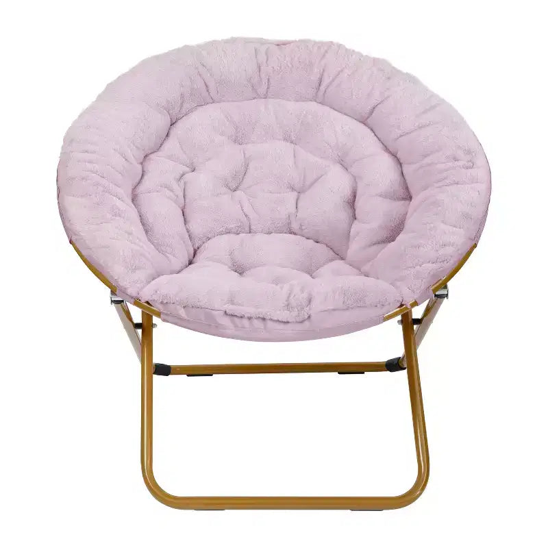 Emma and Oliver Oversize Folding Saucer Chair with Cozy Faux Fur Cushion and Metal Frame for Dorms, Bedrooms, Apartments and More