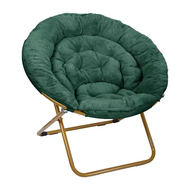 Emma and Oliver Oversize Folding Saucer Chair with Cozy Faux Fur Cushion and Metal Frame for Dorms, Bedrooms, Apartments and More