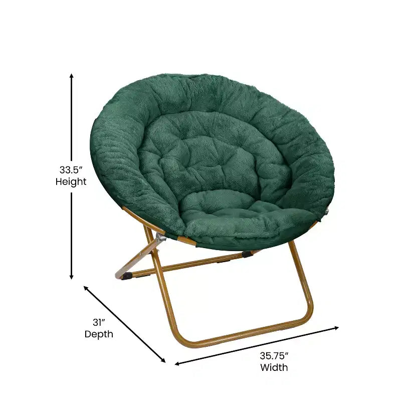 Emma and Oliver Oversize Folding Saucer Chair with Cozy Faux Fur Cushion and Metal Frame for Dorms, Bedrooms, Apartments and More
