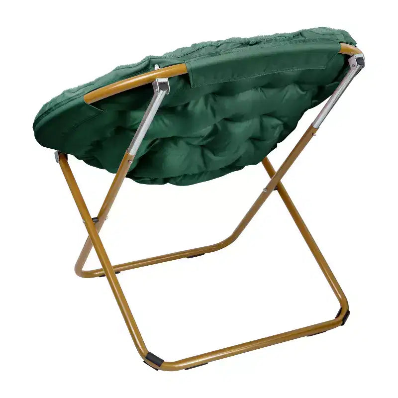 Emma and Oliver Oversize Folding Saucer Chair with Cozy Faux Fur Cushion and Metal Frame for Dorms, Bedrooms, Apartments and More