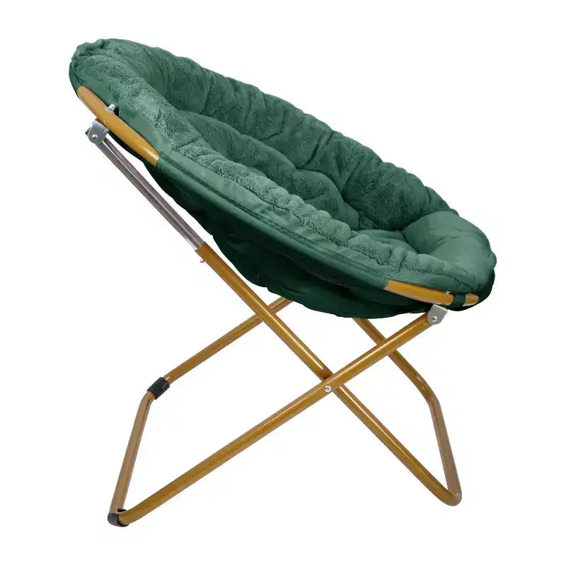 Emma and Oliver Oversize Folding Saucer Chair with Cozy Faux Fur Cushion and Metal Frame for Dorms, Bedrooms, Apartments and More