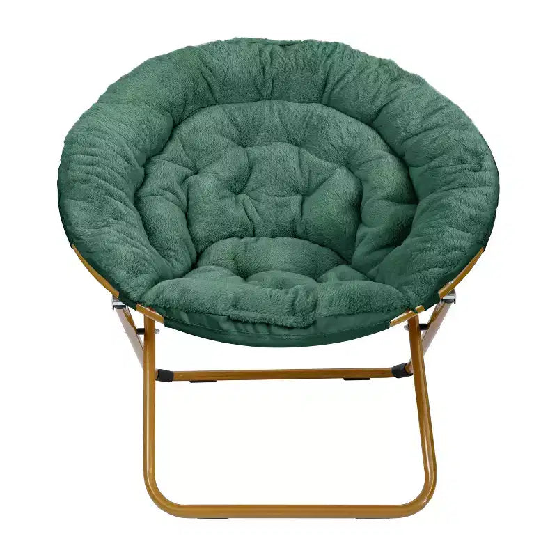 Emma and Oliver Oversize Folding Saucer Chair with Cozy Faux Fur Cushion and Metal Frame for Dorms, Bedrooms, Apartments and More