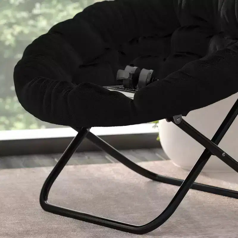 Emma and Oliver Oversize Folding Saucer Chair with Cozy Faux Fur Cushion and Metal Frame for Dorms, Bedrooms, Apartments and More