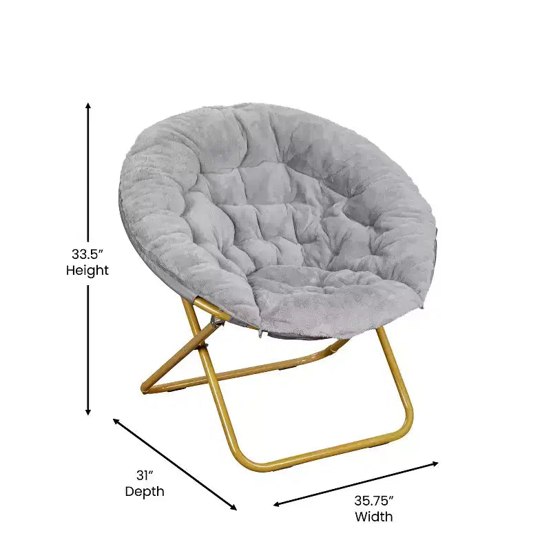 Emma and Oliver Oversize Folding Saucer Chair with Cozy Faux Fur Cushion and Metal Frame for Dorms, Bedrooms, Apartments and More