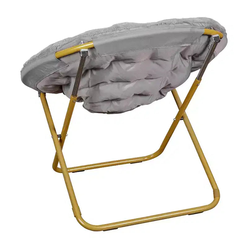 Emma and Oliver Oversize Folding Saucer Chair with Cozy Faux Fur Cushion and Metal Frame for Dorms, Bedrooms, Apartments and More