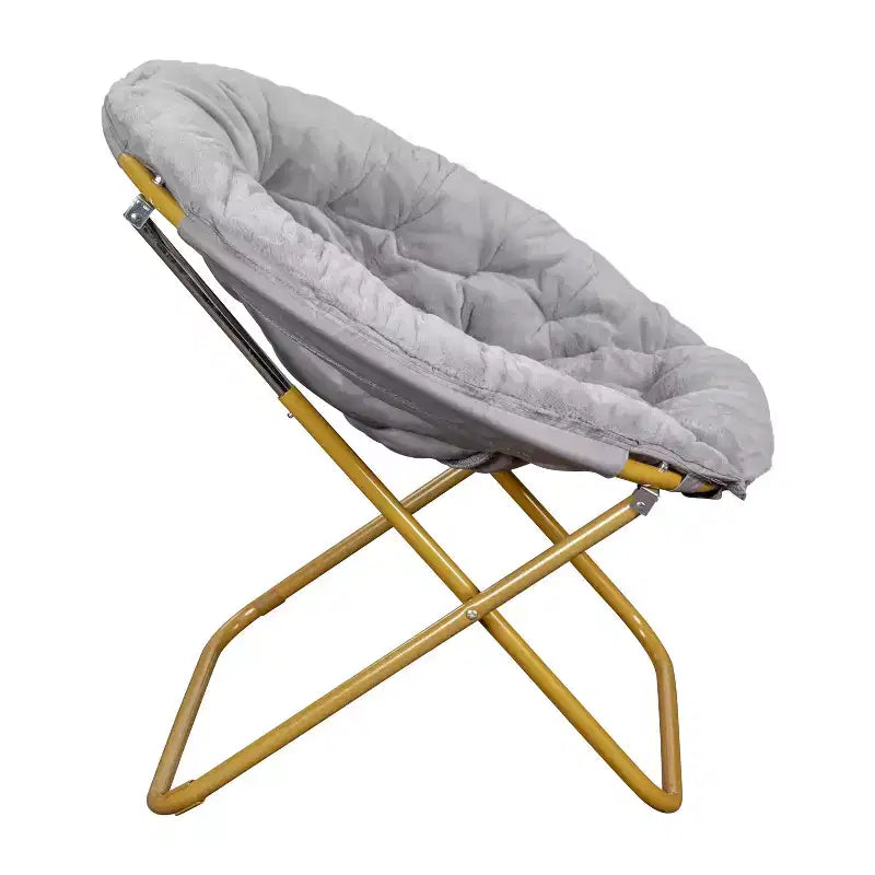 Emma and Oliver Oversize Folding Saucer Chair with Cozy Faux Fur Cushion and Metal Frame for Dorms, Bedrooms, Apartments and More