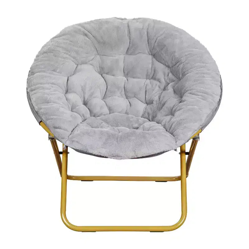 Emma and Oliver Oversize Folding Saucer Chair with Cozy Faux Fur Cushion and Metal Frame for Dorms, Bedrooms, Apartments and More