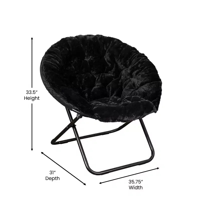 Emma and Oliver Oversize Folding Saucer Chair with Cozy Faux Fur Cushion and Metal Frame for Dorms, Bedrooms, Apartments and More