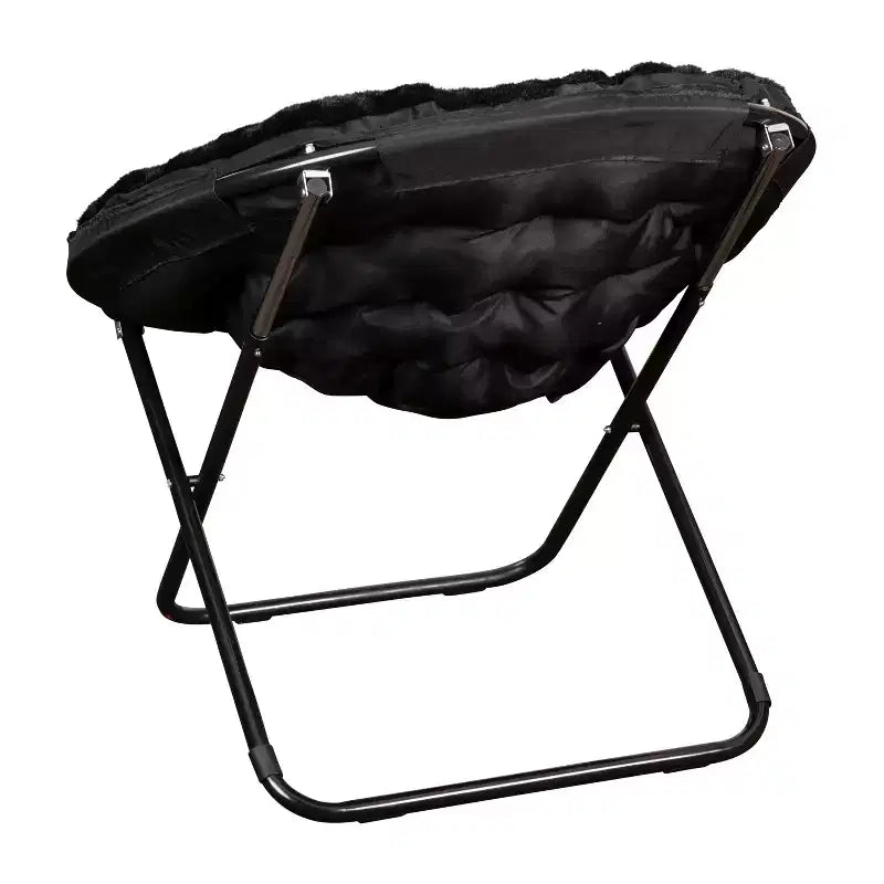 Emma and Oliver Oversize Folding Saucer Chair with Cozy Faux Fur Cushion and Metal Frame for Dorms, Bedrooms, Apartments and More