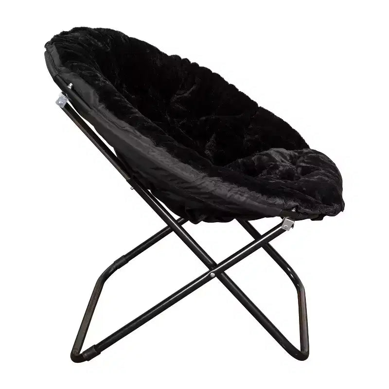 Emma and Oliver Oversize Folding Saucer Chair with Cozy Faux Fur Cushion and Metal Frame for Dorms, Bedrooms, Apartments and More