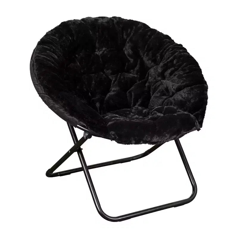 Emma and Oliver Oversize Folding Saucer Chair with Cozy Faux Fur Cushion and Metal Frame for Dorms, Bedrooms, Apartments and More
