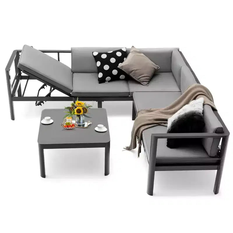 Costway Ensemble mobilier de jardin 3 pièces en aluminium, fauteuil inclinable réglable, canapé et table avec coussins