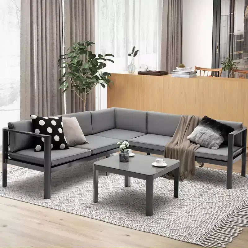 Costway Ensemble mobilier de jardin 3 pièces en aluminium, fauteuil inclinable réglable, canapé et table avec coussins