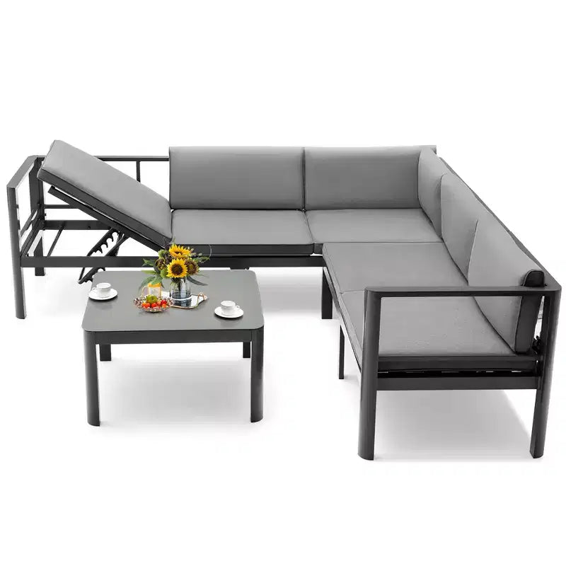 Costway Ensemble mobilier de jardin 3 pièces en aluminium, fauteuil inclinable réglable, canapé et table avec coussins