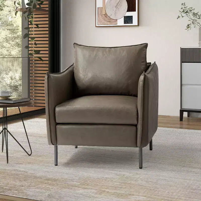 Felix Upholstery Livingroom Vegan Leather Armchair with Metal Legs | KARAT HOME