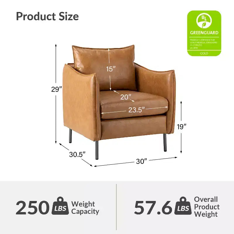 Felix Upholstery Livingroom Vegan Leather Armchair with Metal Legs | KARAT HOME