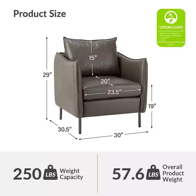 Felix Upholstery Livingroom Vegan Leather Armchair with Metal Legs | KARAT HOME