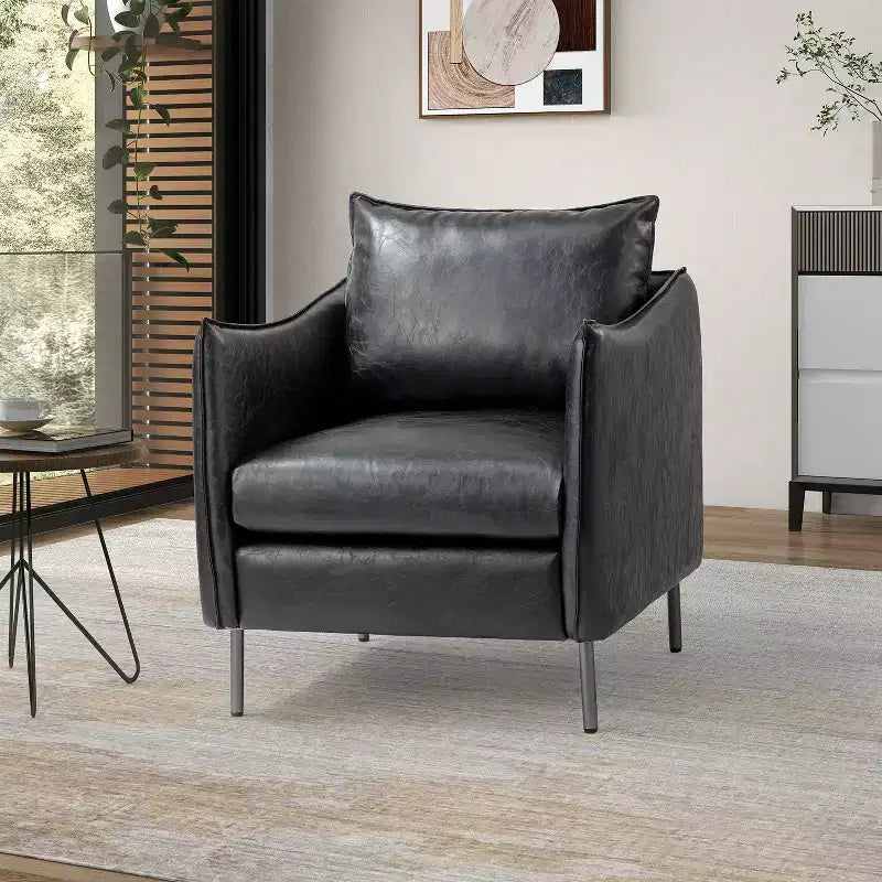 Felix Upholstery Livingroom Vegan Leather Armchair with Metal Legs | KARAT HOME