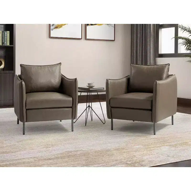 Set of 2 Felix Upholstery Livingroom Vegan Leather Armchair with Metal Legs | KARAT HOME