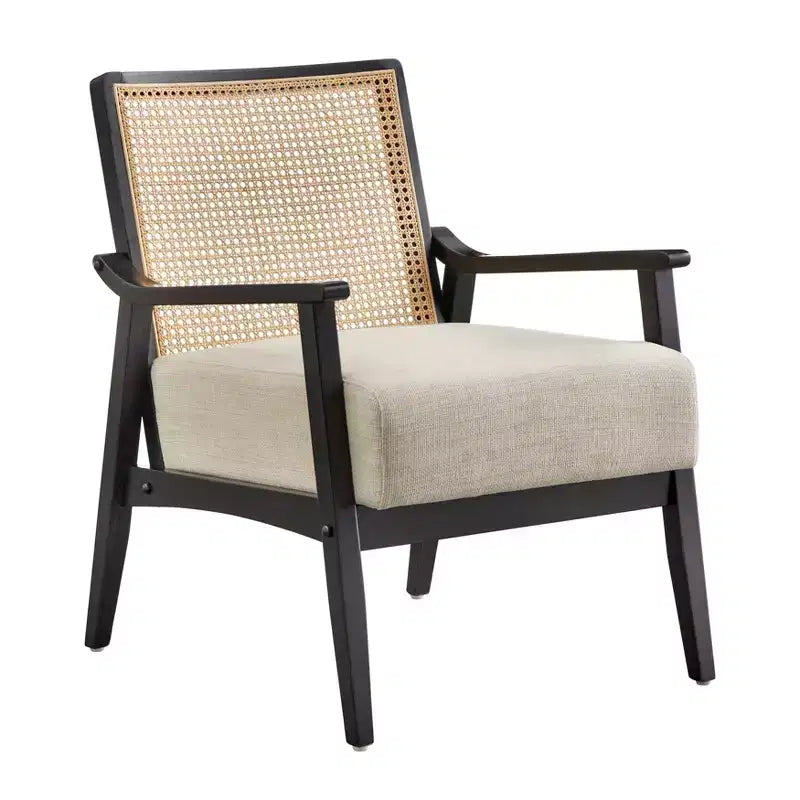 Fauteuil d'appoint en bois massif et cannage Lifestorey Hannah