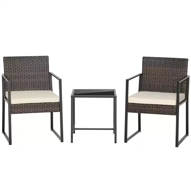 Costway Ensemble de Meubles de Jardin 3 Pièces Chaises en Rotin et Table Rembourrées Robuste