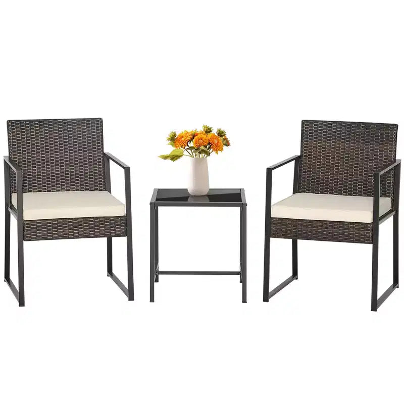 Costway Ensemble de Meubles de Jardin 3 Pièces Chaises en Rotin et Table Rembourrées Robuste