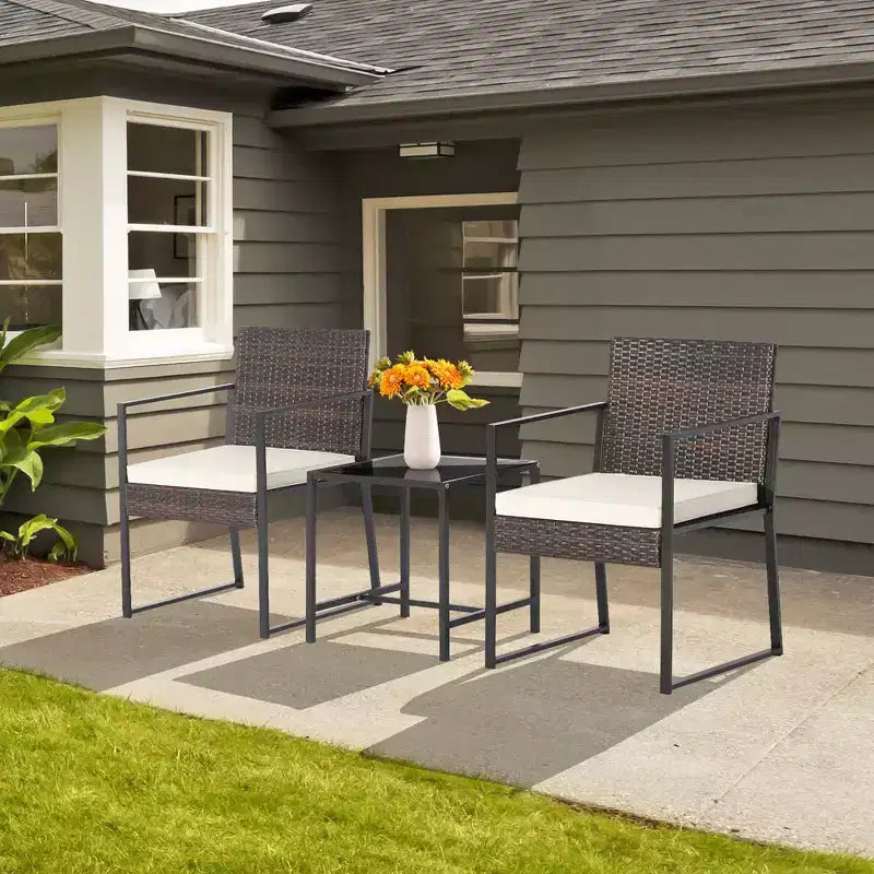 Costway Ensemble de Meubles de Jardin 3 Pièces Chaises en Rotin et Table Rembourrées Robuste