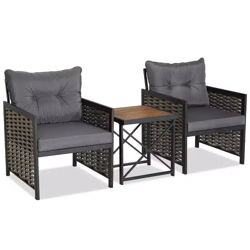 Costway Ensemble de Meubles de Jardin en Rotin 3 Pièces Table Basse en Bois d'Acacia et 2 Chaises pour Jardin/Patio