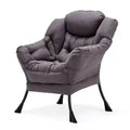 JOMEED Modern Fabric Lazy Lounge Foldable Lightweight Single Steel Frame Accent Chair with Armrests and Side Pocket for Home or Office, Grey