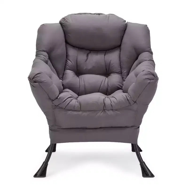 JOMEED Fauteuil paresseux moderne pliable et léger en tissu avec accoudoirs et pochette latérale pour la maison ou le bureau, Gris
