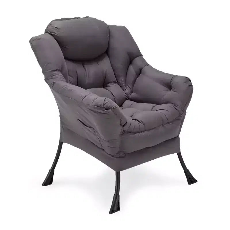 JOMEED Fauteuil paresseux moderne pliable et léger en tissu avec accoudoirs et pochette latérale pour la maison ou le bureau, Gris