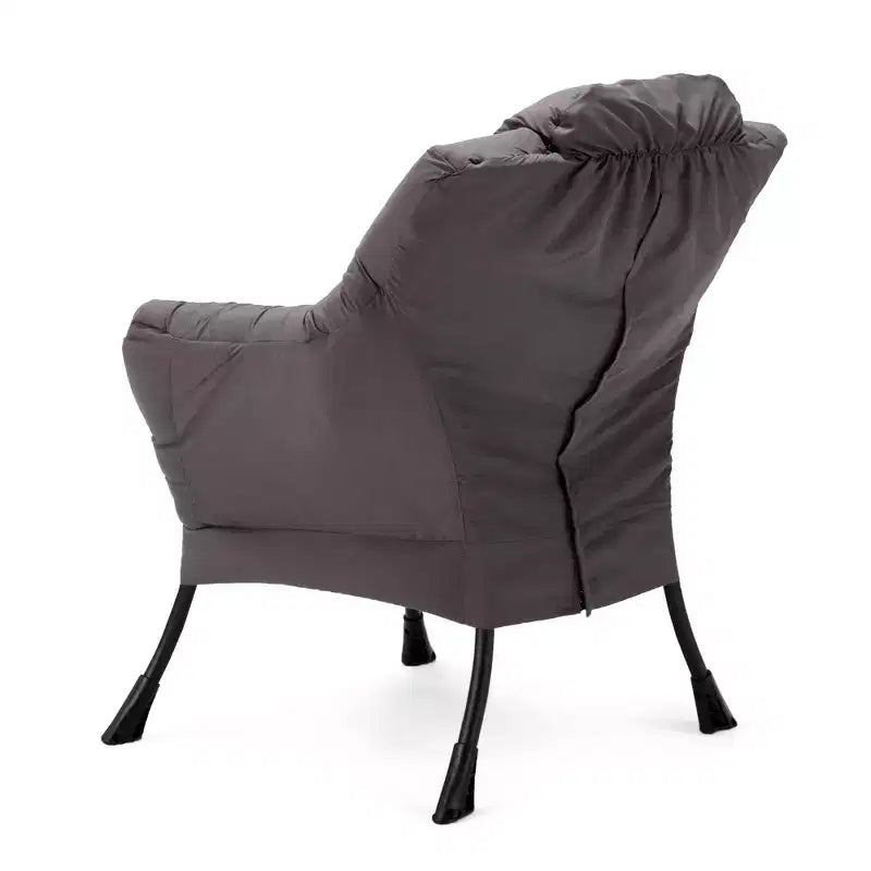 JOMEED Fauteuil paresseux moderne pliable et léger en tissu avec accoudoirs et pochette latérale pour la maison ou le bureau, Gris