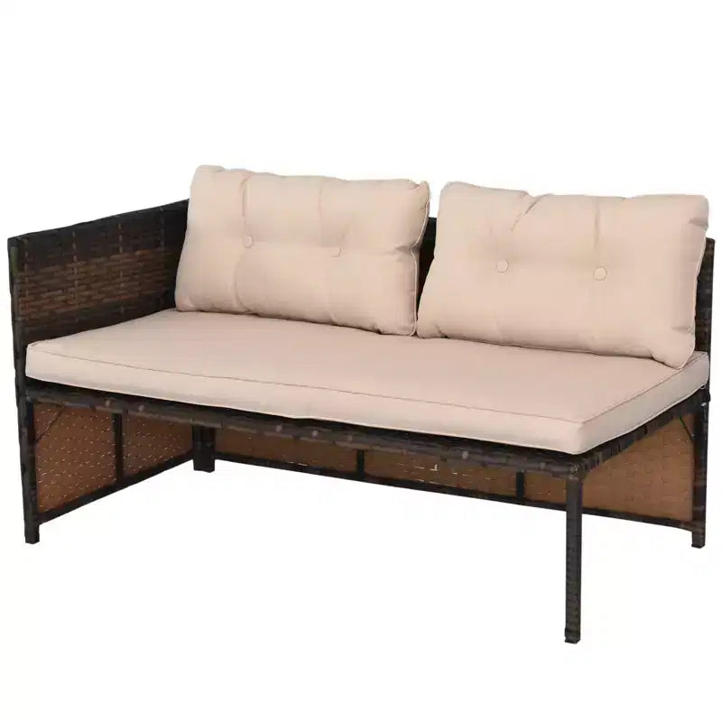Outsunny Salon de Jardin 3 Pièces en Rotin, Ensemble Canapé d'Extérieur avec Méridienne et Causeuse, Coussins Moelleux, Table, Canapé d'Angle en Forme de L