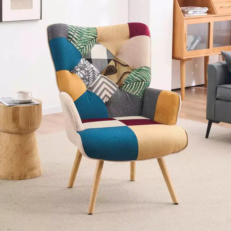 Peace Nest Upholstered Wingback Accent Chair & Rocking Chair with Rubberwood Legs & Rockers