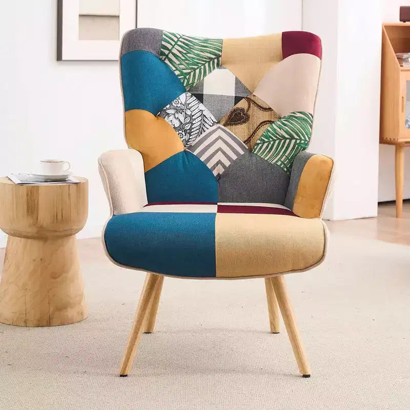 Fauteuil d'appoint ailé capitonné et fauteuil à bascule Peace Nest avec pieds et patins en bois d'hévéa