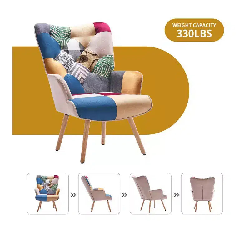Fauteuil d'appoint ailé capitonné et fauteuil à bascule Peace Nest avec pieds et patins en bois d'hévéa